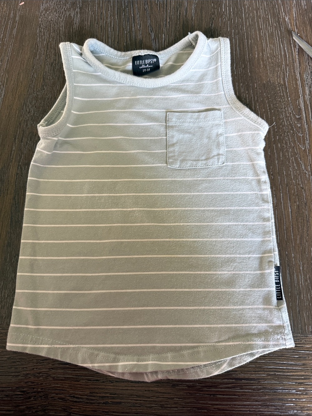 Little Bipsy Light Sage & White Striped Tank Top